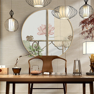 風雅閑趣，一畫入景 新中式餐廳玄關圓形掛畫選購與搭配指南